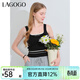 LAGOGO美式條紋寬吊帶背心女拉谷谷夏季新款拼接短款上衣內搭打底 黑色(W1) M