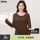 MsShe【輕暖高彈長(cháng)袖T恤】大碼女裝2026春裝胖mm裸感內搭打底衫女 拿鐵色現貨 4XL