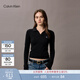 Calvin KleinJeans春秋女士?jì)?yōu)雅休閑通勤ck修身短款海鷗領(lǐng)POLO打底衫針織衫