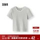 森馬（Semir）短袖T恤女夏季短款蕾絲花邊圓領(lǐng)緊身衣服顯瘦條紋衫102325100007