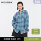 moussy 【趙昭儀同款】女裝新品美式格紋LOGO襯衫028IS430-3091 110藍色 均碼