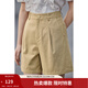 茵曼（INMAN）闊腿顯瘦短褲女士夏季新款寬松通勤高腰休閑純棉a字褲子 深卡其 26