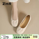 ZHR單鞋女舒適圓頭粗跟女鞋軟面軟底通勤兩穿奶油鞋子女CK05米色37