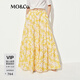 MO&Co.半身裙夏度假系列花卉印花松緊高腰蛋糕裙MBE2SKTT14 花黃色 L