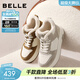 百麗（Belle）撞色高幫鞋女冬季新款商場(chǎng)同款厚底增高加絨休閑板鞋E6T1DDD5 米色/灰-厚絨 38 (240mm)