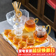 瓷牌茗 玻璃茶具套裝耐熱透明功夫茶杯家用泡花茶壺帶過(guò)濾內膽加厚耐熱紅茶泡茶器 魚(yú)鱗《龍鱗壺》+茶道+茶洗+正方盤(pán) 10件
