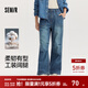 森馬（Semir）森柔牛仔|牛仔褲女純棉半松緊腰闊腿褲秋寬松長(cháng)褲酷颯工裝風(fēng) 牛仔黃泥染80325 L