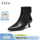 他她（TATA）加絨靴子秋冬牛皮短靴細跟短筒靴黑色洋氣高跟靴UWT01DD5 黑色（絨里） 37