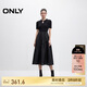 ONLY 2025春季簡(jiǎn)約純色拼接翻領(lǐng)短袖中長(cháng)裙連衣裙女|125146005