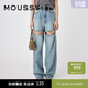 moussy 女裝新款寬松直筒高腰破洞休閑牛仔褲女010GAK11-5130 110藍色 S