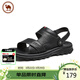 駱駝涼鞋男一腳蹬拖鞋夏季牛皮透氣沙灘鞋兩穿 P15M211020 黑色 42