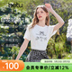 百圖（betu）女裝2026年春夏新款甜美趣味印花T恤百搭減齡短信上衣女2603T25 米白 M