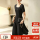 尚都比拉短袖連衣裙女夏季時(shí)尚通勤中長(cháng)款a字裙釘珠收腰顯瘦裙子 黑色 L
