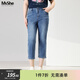 MsShe【冰氧吧牛仔褲】大碼女裝2026春裝胖mm顯瘦彈力七分小腳褲 牛仔中藍色現貨-5040 2XL
