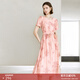 顏域短袖印花連衣裙2026新款女夏優(yōu)雅氣質(zhì)粉色寬松中長(cháng)款圓領(lǐng)裙子 粉花 L/40