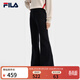 FILA 斐樂(lè )官方女士針織長(cháng)褲2026春季新款時(shí)尚休閑舒適緊身微喇褲 暗流黑-BK S 160/62A/S