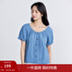 茵曼（INMAN）法式氣質(zhì)木耳邊短袖襯衫女2026夏季時(shí)尚寬松花邊圓領(lǐng)套頭襯衣 克萊因藍 XL