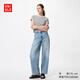 優(yōu)衣庫加長(cháng)款男女同款寬松廓形牛仔褲/彎刀鐮刀褲子484807 480739 484807/64湖藍色 30 /165/76A
