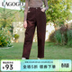 LAGOGO復古彈力直筒通勤牛仔褲女拉谷谷冬新款高腰顯瘦加厚褲子 咖啡色(U1) M