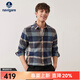 Navigare意大利小帆船長(cháng)袖襯衫男秋冬磨毛保暖休閑襯衣時(shí)尚簡(jiǎn)約格子上衣男 海軍藍/咖 XL 碼