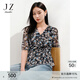 玖姿·安娜蔻優(yōu)雅輕熟系帶V領(lǐng)收腰中袖雪紡上衣女2025夏季款 花丈青 2XL