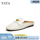 他她（TATA）平底樂(lè )福鞋小金豆秋季新款女白色小皮鞋單鞋女 米白（穆勒拖） 37