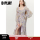 DPLAY2025夏季紫色連衣裙女海邊度假沙灘裙雪紡設計感碎花裙長(cháng)裙 紫調印象花園-長(cháng)款 S