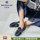 MALOVE MZ樂(lè )福鞋女一腳蹬春秋舒適時(shí)尚莫蘭迪深口方頭低跟鞋單鞋 藏藍 39