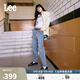 Lee411舒適高腰小直腳藍色日常休閑女士牛仔褲潮流