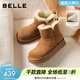百麗（Belle）顯瘦V口雪地靴女冬季新款商場(chǎng)款厚底增高保暖短靴E8T1DDD5 棕色 38