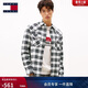 TOMMY JEANS秋冬男裝純棉微抓絨法蘭絨通勤復古漸變格紋長(cháng)袖襯衫外套