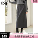 歐莎（OSA）知性通勤黑色直筒顯瘦半身裙女2025秋新款高腰彈力開(kāi)衩A字裙子 黑灰色 L