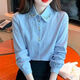 法舒琳刺繡女士襯衣春季2026新款韓版單排多扣上衣百搭氣質(zhì)長(cháng)袖襯衫 藍色 S 建議-95斤