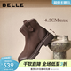 百麗（Belle）復古時(shí)裝靴女冬季新款商場(chǎng)柔軟羊皮舒適粗跟加絨短靴E5S1DDD5 啡色-單里 38 (240mm)
