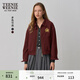 Teenie Weenie小熊女裝巴恩風(fēng)外套秋季短款學(xué)院風(fēng)夾克 酒紅色 S 160
