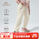 英氏（YEEHOO）女童褲子兒童衛褲華夫格春季童裝運動(dòng)褲中大童裝休閑長(cháng)褲春裝新款 彩色愛(ài)心扣-米白 120