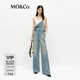 MO&Co.牛仔褲背帶褲懷舊洗褪潑墨印花高腰直筒 摩安珂 牛仔藍色 S 160