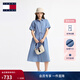 TOMMY JEANS【收腰顯瘦牛仔連衣裙】春夏女復古文藝風(fēng)寬松純棉襯衫長(cháng)裙 牛仔藍1A4 M (推薦:110-125斤)