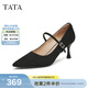 他她（TATA）法式尖頭高跟鞋女鞋復古單鞋瑪麗珍鞋春新款XCM05AQ5 黑色 35