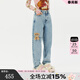 LALABOBO立體玩偶熊純棉牛仔褲寬松顯瘦男友風(fēng)2025新款高腰長(cháng)褲RBEA-ZC12 中藍白 常規 27
