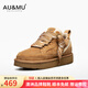 AU&MU春秋季透氣網(wǎng)面運動(dòng)休閑鞋男女士情侶款梅爾鞋輕便板鞋男百搭真皮 【絨面牛皮】2048栗色/男女款 39