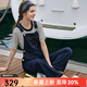 Navigare意大利小帆船牛仔背帶褲女士夏季高腰彈力吊帶褲顯腿長(cháng)時(shí)尚連體褲 海軍藍 M