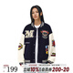 404MOBGANG 美式復古重工刺繡棒球服外套男女款潮P(pán)U皮拼接休閑寬松夾克上衣 深藍色 2XL