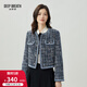 深呼吸DEEP BREATH女裝墊肩圓領(lǐng)精致短款小香風(fēng)外套女8400067 藏藍 L (4)