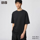 優(yōu)衣庫合作款男女裝涼感大師T AIRism寬松圓領(lǐng)T恤5分袖短袖482295 09 黑色 L