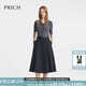PRICH針織拼接V領(lǐng)連衣裙2025夏季新款短袖收腰修身氣質(zhì)通勤長(cháng)裙女 19黑色 L (170)