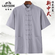 老爺車(chē)夏季薄款棉麻男士唐裝短袖上衣中式漢服盤(pán)扣半袖居士服中國風(fēng)透氣 淺灰色 L 175/88A 【130-150斤】