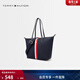 Tommy Hilfiger【禮物】女拼色織帶休閑通勤外出旅行輕便大容量手提托特包 藏青色DW6 OS
