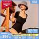 速比濤（Speedo）泳衣女小黑裙系列禮服前胸設計性感露背溫泉短袖連體泳衣 黑色 34