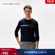 Tommy Hilfiger26春夏新款男裝純棉拼色織帶字母刺繡亞洲版合身打底長(cháng)袖T恤 藏青色FAP S